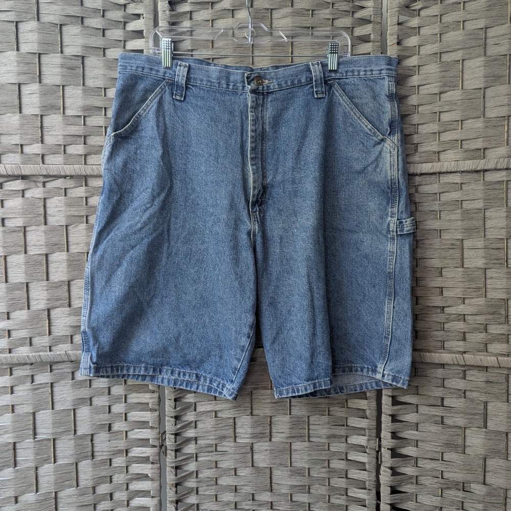 Vtg Wrangler Carpenter Shorts Jorts Blue Denim Utility Workwear Sz 38